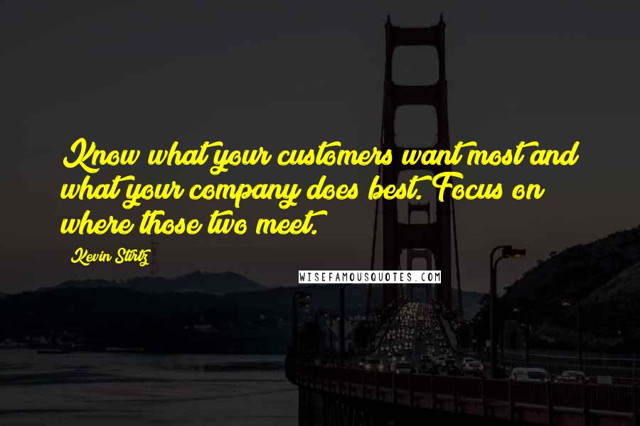 Kevin Stirtz Quotes: Know what your customers want most and what your company does best. Focus on where those two meet.