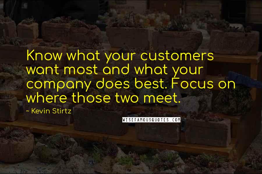 Kevin Stirtz Quotes: Know what your customers want most and what your company does best. Focus on where those two meet.