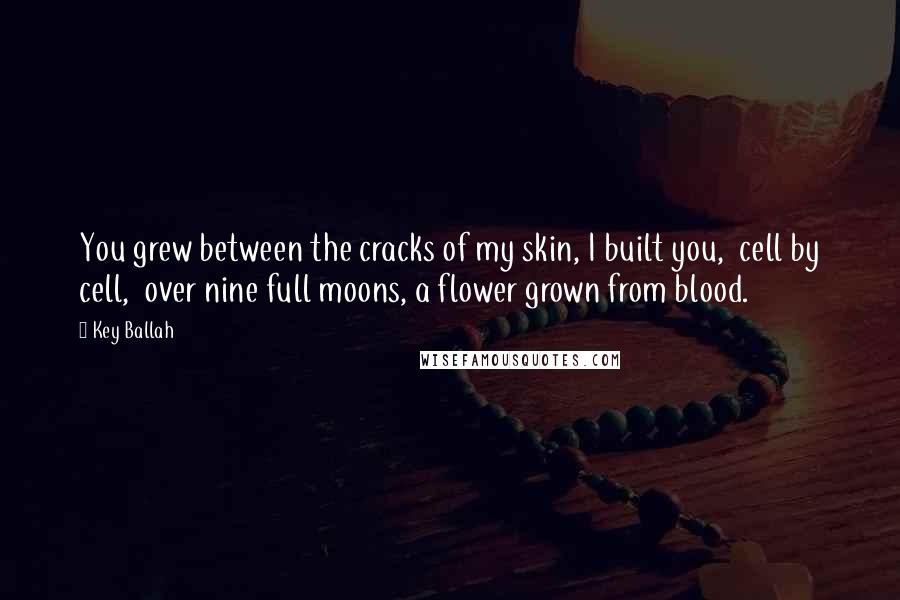 Key Ballah Quotes: You grew between the cracks of my skin, I built you,  cell by cell,  over nine full moons, a flower grown from blood.