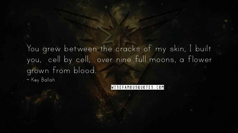 Key Ballah Quotes: You grew between the cracks of my skin, I built you, cell by cell, over nine full moons, a flower grown from blood.