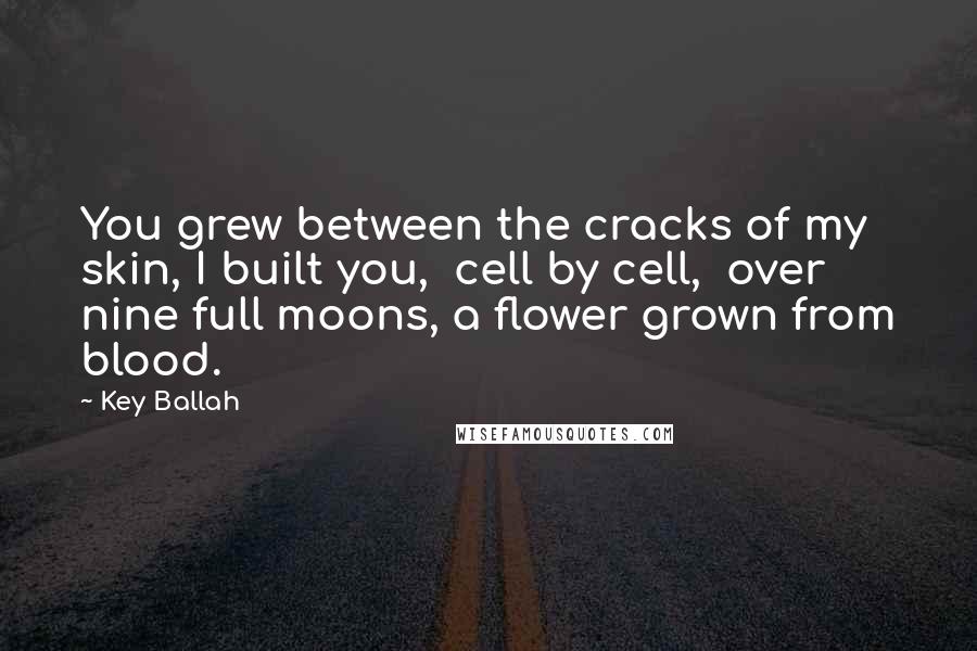 Key Ballah Quotes: You grew between the cracks of my skin, I built you, cell by cell, over nine full moons, a flower grown from blood.
