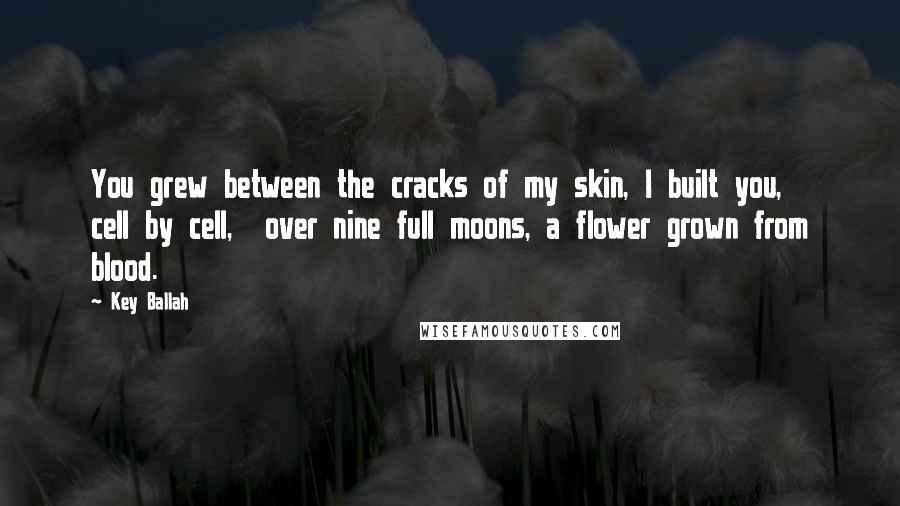 Key Ballah Quotes: You grew between the cracks of my skin, I built you, cell by cell, over nine full moons, a flower grown from blood.