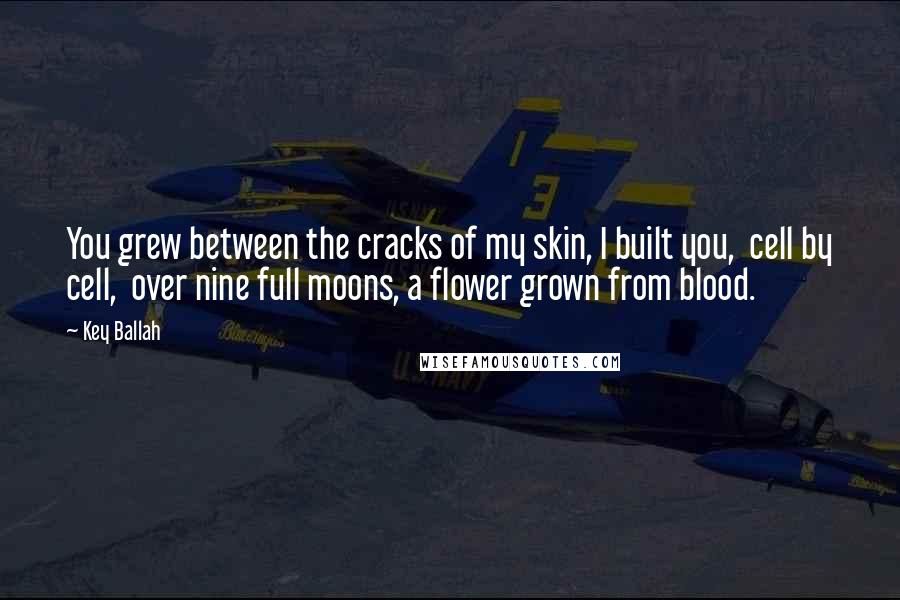 Key Ballah Quotes: You grew between the cracks of my skin, I built you, cell by cell, over nine full moons, a flower grown from blood.