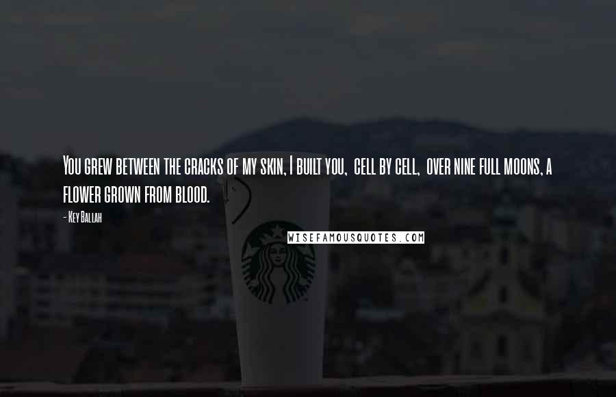 Key Ballah Quotes: You grew between the cracks of my skin, I built you, cell by cell, over nine full moons, a flower grown from blood.