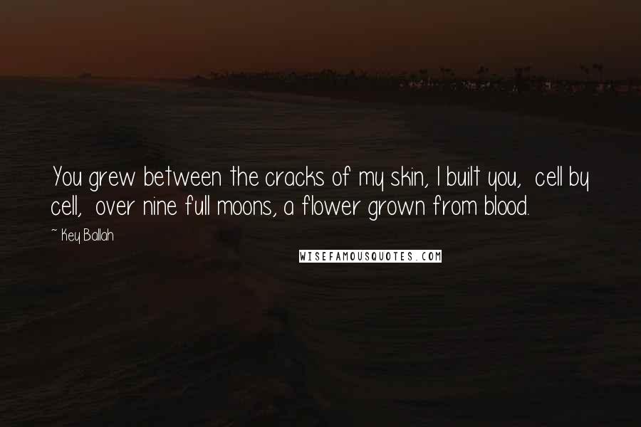 Key Ballah Quotes: You grew between the cracks of my skin, I built you,  cell by cell,  over nine full moons, a flower grown from blood.