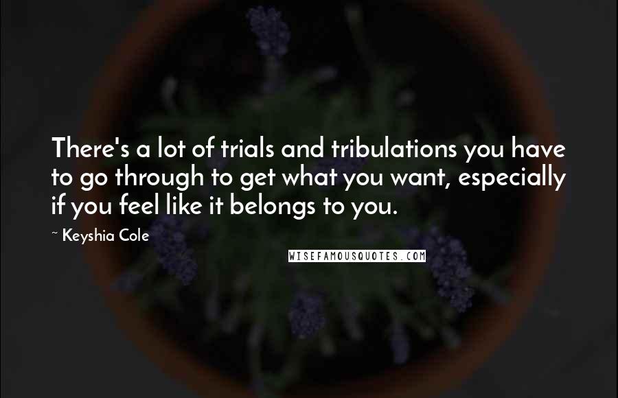 Keyshia Cole Quotes: There's a lot of trials and tribulations you have to go through to get what you want, especially if you feel like it belongs to you.