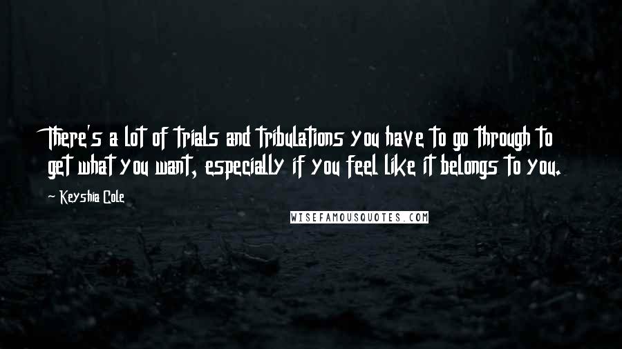 Keyshia Cole Quotes: There's a lot of trials and tribulations you have to go through to get what you want, especially if you feel like it belongs to you.