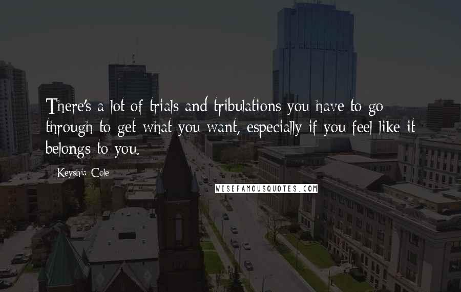 Keyshia Cole Quotes: There's a lot of trials and tribulations you have to go through to get what you want, especially if you feel like it belongs to you.