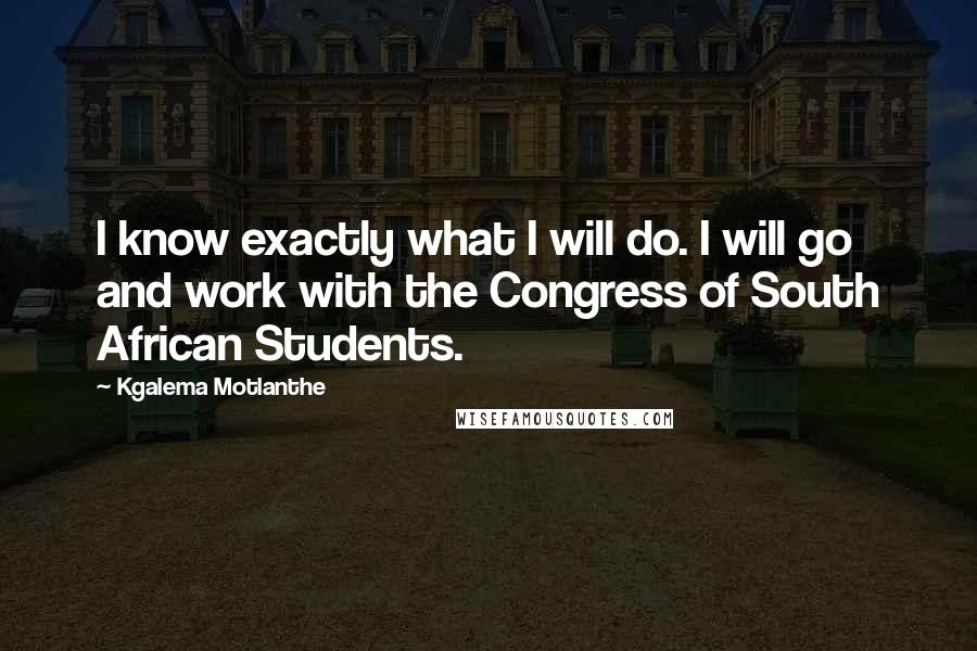 Kgalema Motlanthe Quotes: I know exactly what I will do. I will go and work with the Congress of South African Students.