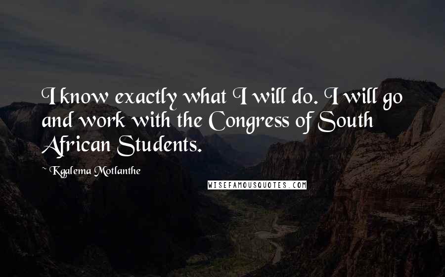 Kgalema Motlanthe Quotes: I know exactly what I will do. I will go and work with the Congress of South African Students.