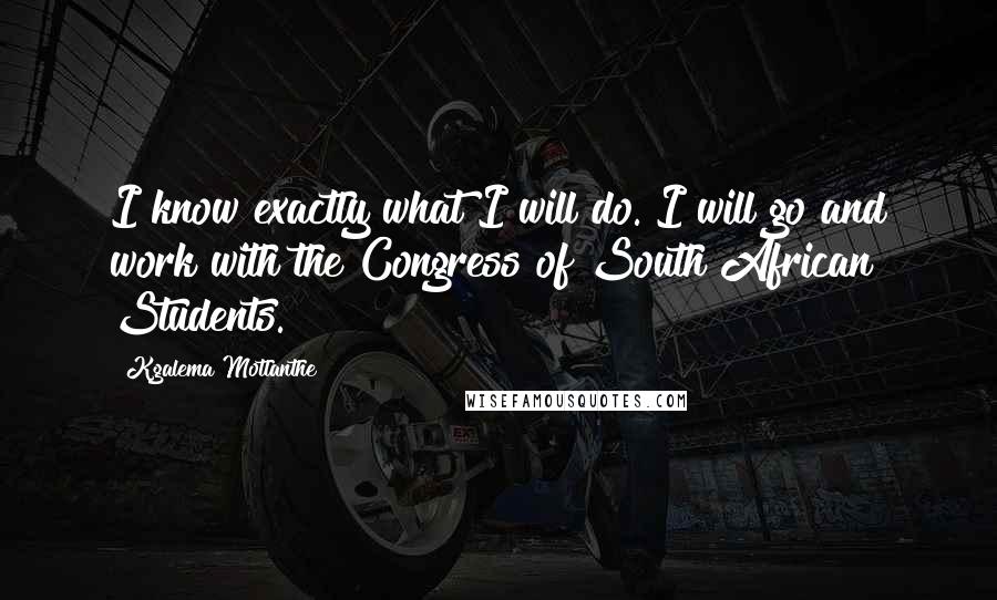 Kgalema Motlanthe Quotes: I know exactly what I will do. I will go and work with the Congress of South African Students.