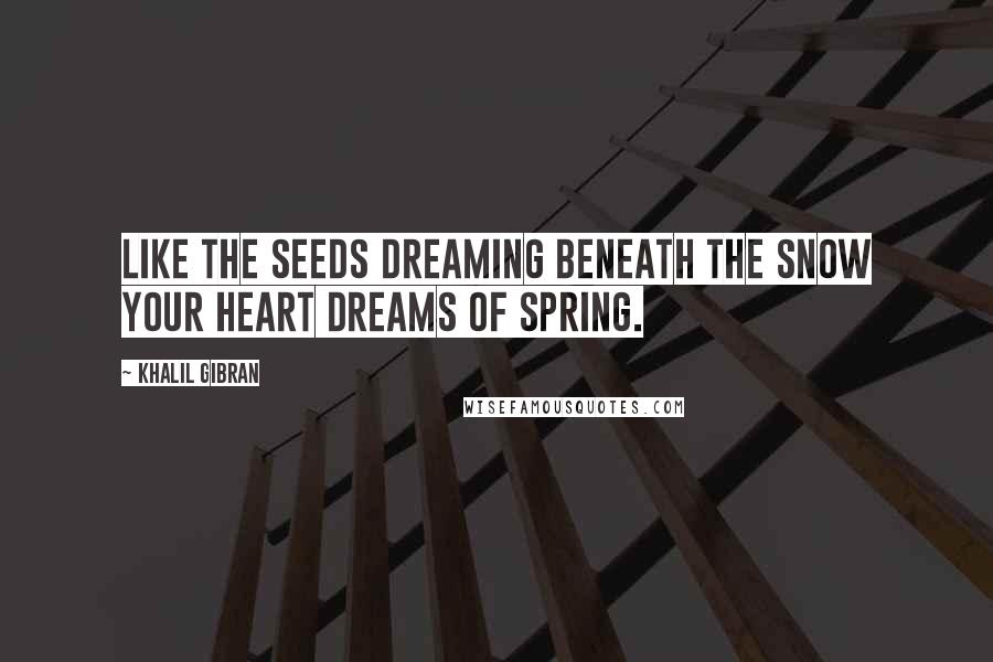 Khalil Gibran Quotes: Like the seeds dreaming beneath the snow your heart dreams of spring.
