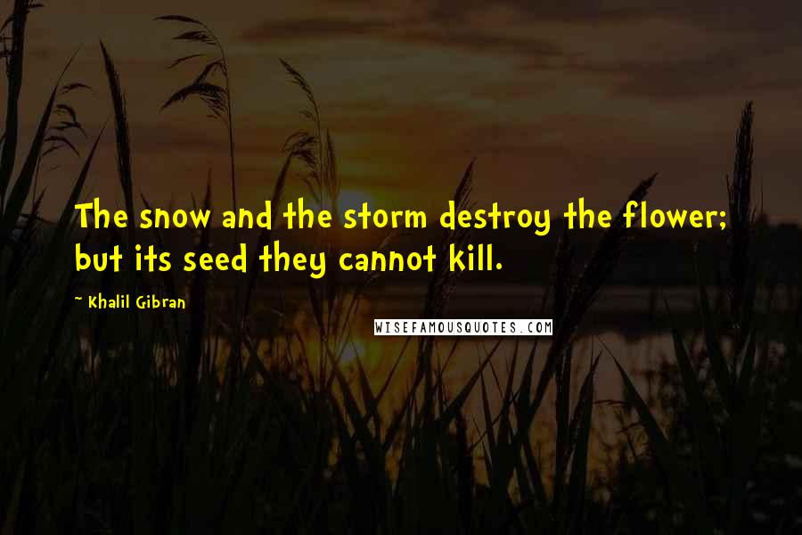 Khalil Gibran Quotes: The snow and the storm destroy the flower; but its seed they cannot kill.