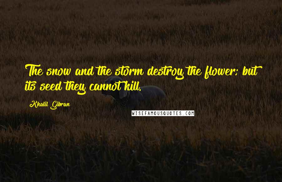 Khalil Gibran Quotes: The snow and the storm destroy the flower; but its seed they cannot kill.