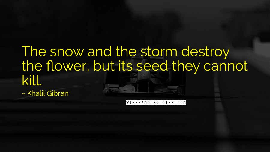 Khalil Gibran Quotes: The snow and the storm destroy the flower; but its seed they cannot kill.