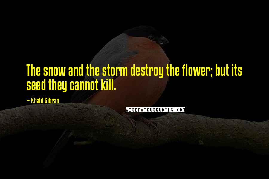 Khalil Gibran Quotes: The snow and the storm destroy the flower; but its seed they cannot kill.