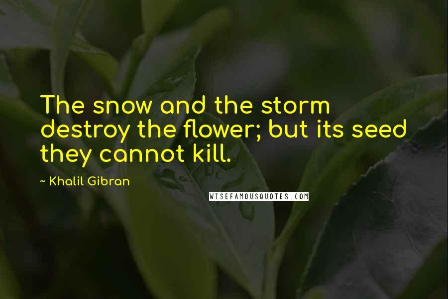 Khalil Gibran Quotes: The snow and the storm destroy the flower; but its seed they cannot kill.