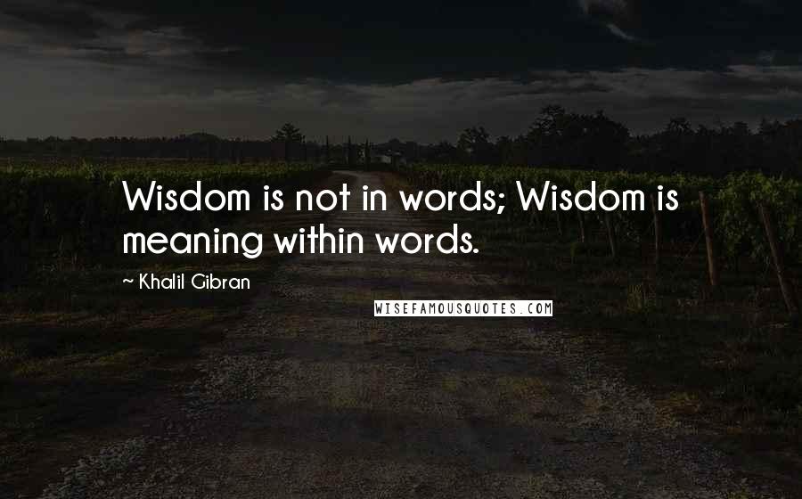 Khalil Gibran Quotes: Wisdom is not in words; Wisdom is meaning within words.