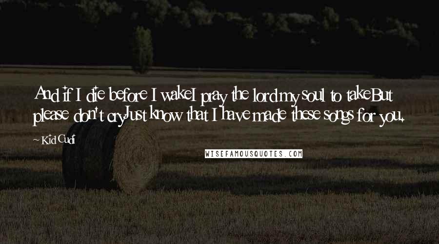 Kid Cudi Quotes: And if I die before I wakeI pray the lord my soul to takeBut please don't cryJust know that I have made these songs for you.