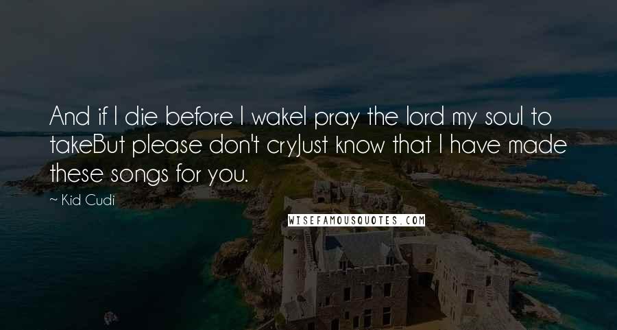 Kid Cudi Quotes: And if I die before I wakeI pray the lord my soul to takeBut please don't cryJust know that I have made these songs for you.