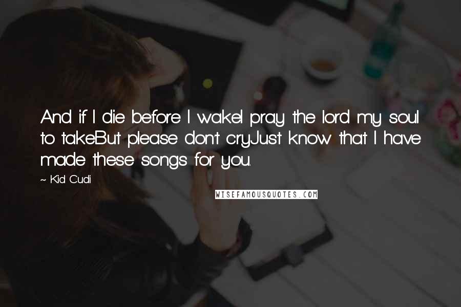 Kid Cudi Quotes: And if I die before I wakeI pray the lord my soul to takeBut please don't cryJust know that I have made these songs for you.