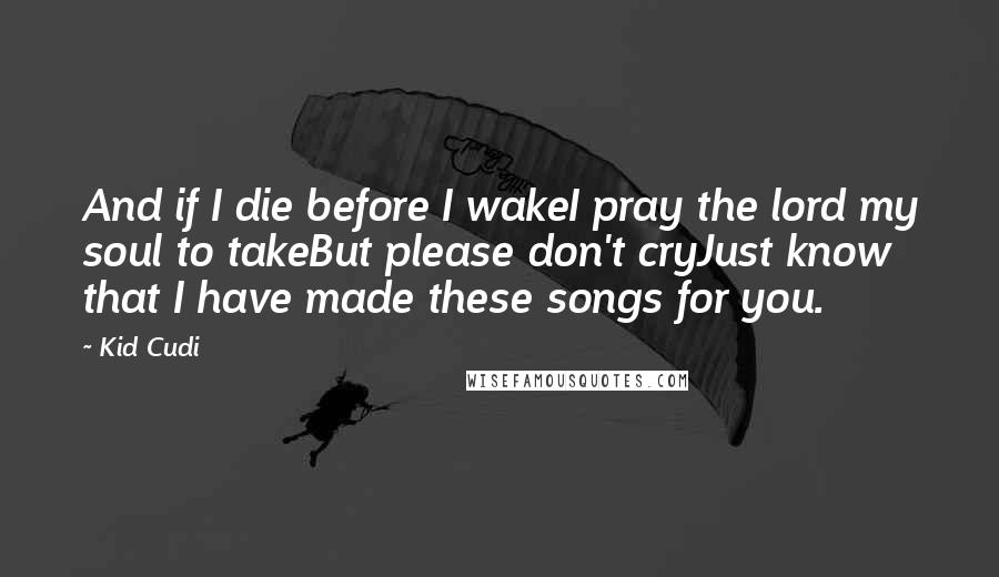 Kid Cudi Quotes: And if I die before I wakeI pray the lord my soul to takeBut please don't cryJust know that I have made these songs for you.
