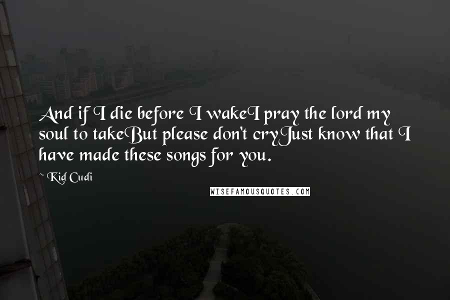 Kid Cudi Quotes: And if I die before I wakeI pray the lord my soul to takeBut please don't cryJust know that I have made these songs for you.