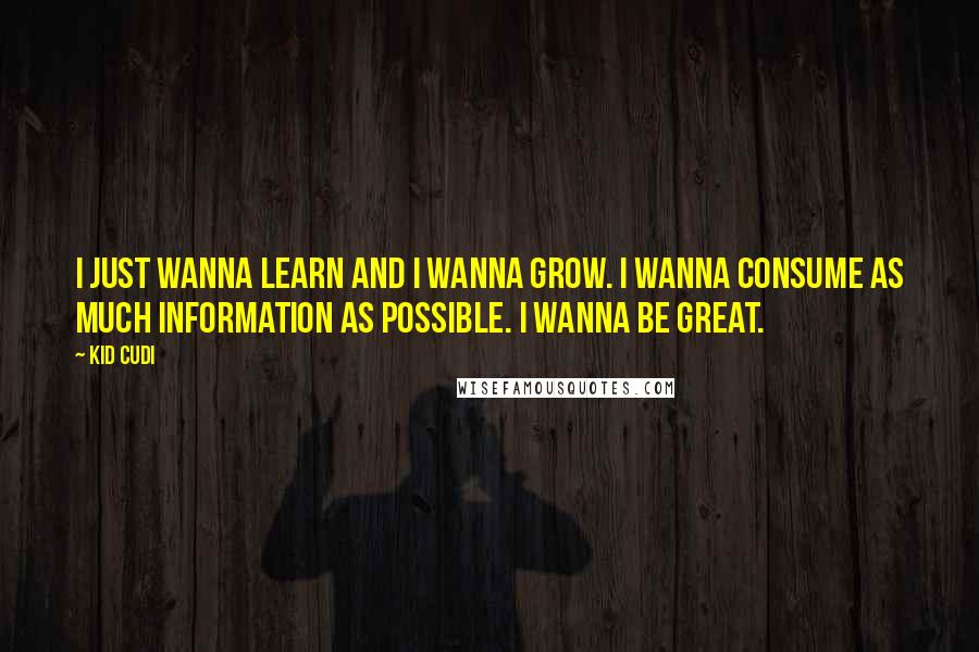 Kid Cudi Quotes: I just wanna learn and I wanna grow. I wanna consume as much information as possible. I wanna be great.