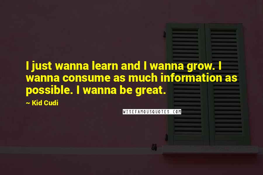 Kid Cudi Quotes: I just wanna learn and I wanna grow. I wanna consume as much information as possible. I wanna be great.