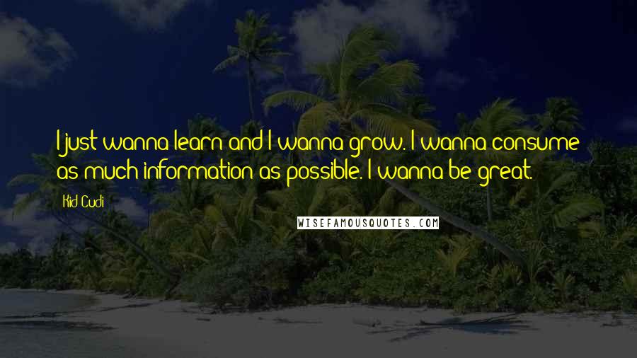 Kid Cudi Quotes: I just wanna learn and I wanna grow. I wanna consume as much information as possible. I wanna be great.