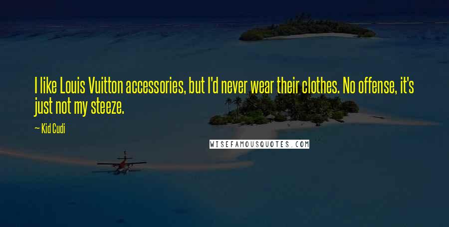 Kid Cudi Quotes: I like Louis Vuitton accessories, but I'd never wear their clothes. No offense, it's just not my steeze.