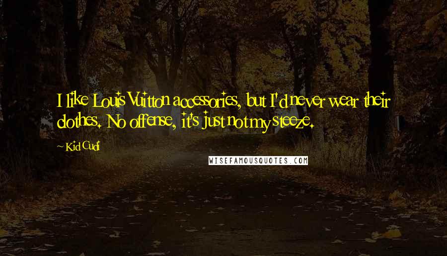 Kid Cudi Quotes: I like Louis Vuitton accessories, but I'd never wear their clothes. No offense, it's just not my steeze.