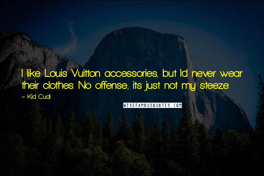 Kid Cudi Quotes: I like Louis Vuitton accessories, but I'd never wear their clothes. No offense, it's just not my steeze.