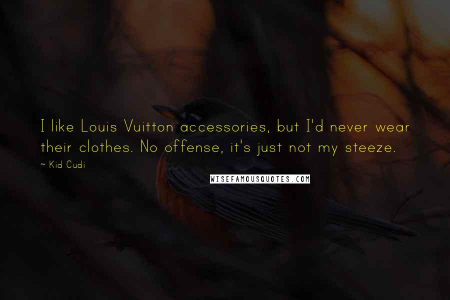 Kid Cudi Quotes: I like Louis Vuitton accessories, but I'd never wear their clothes. No offense, it's just not my steeze.