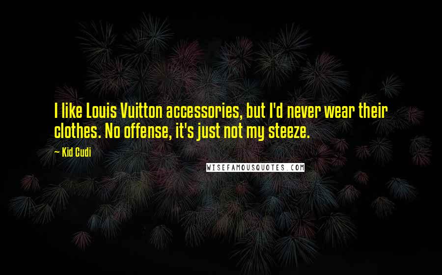 Kid Cudi Quotes: I like Louis Vuitton accessories, but I'd never wear their clothes. No offense, it's just not my steeze.