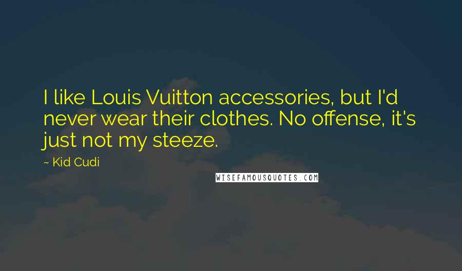 Kid Cudi Quotes: I like Louis Vuitton accessories, but I'd never wear their clothes. No offense, it's just not my steeze.