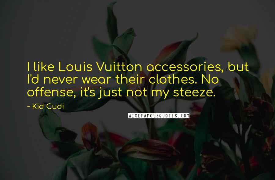 Kid Cudi Quotes: I like Louis Vuitton accessories, but I'd never wear their clothes. No offense, it's just not my steeze.