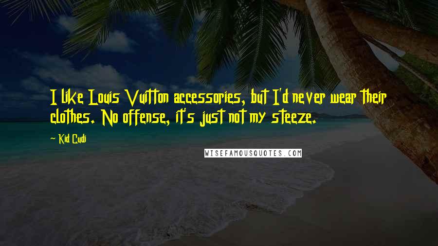 Kid Cudi Quotes: I like Louis Vuitton accessories, but I'd never wear their clothes. No offense, it's just not my steeze.