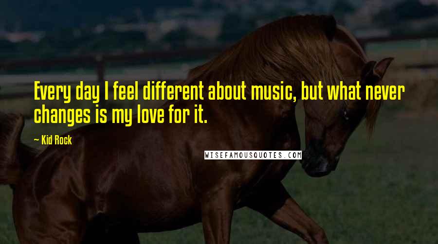 Kid Rock Quotes: Every day I feel different about music, but what never changes is my love for it.