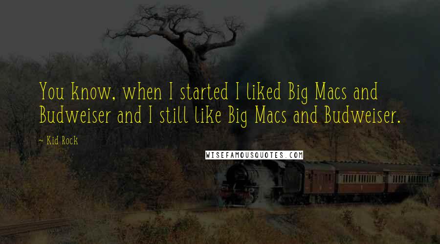 Kid Rock Quotes: You know, when I started I liked Big Macs and Budweiser and I still like Big Macs and Budweiser.