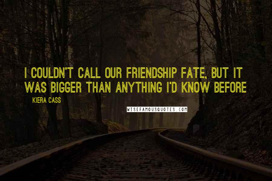 Kiera Cass Quotes: I couldn't call our friendship fate, but it was bigger than anything I'd know before