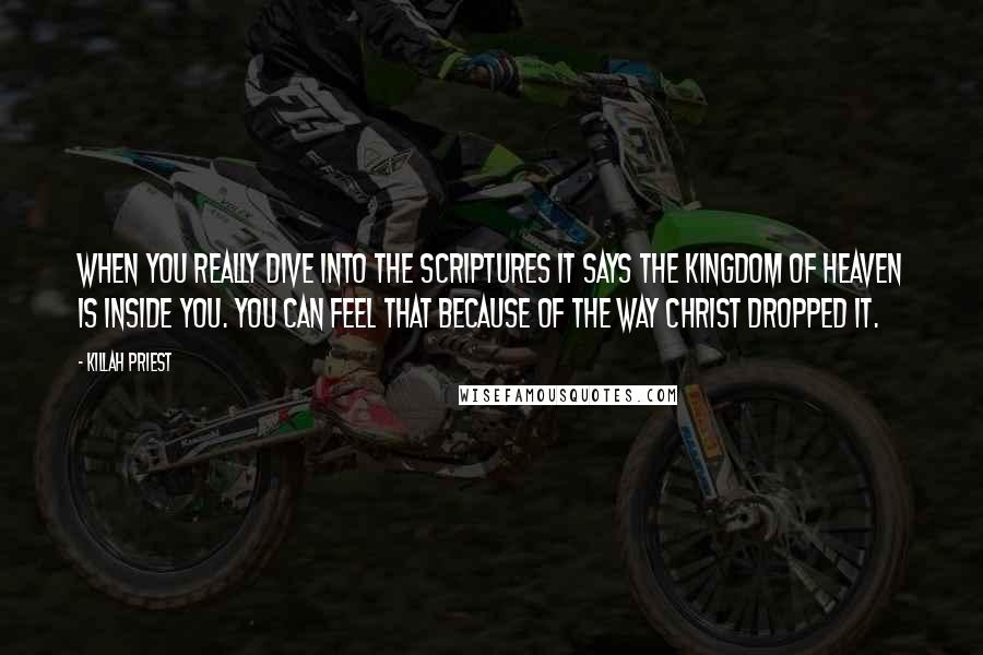 Killah Priest Quotes: When you really dive into the scriptures it says the kingdom of heaven is inside you. You can feel that because of the way Christ dropped it.
