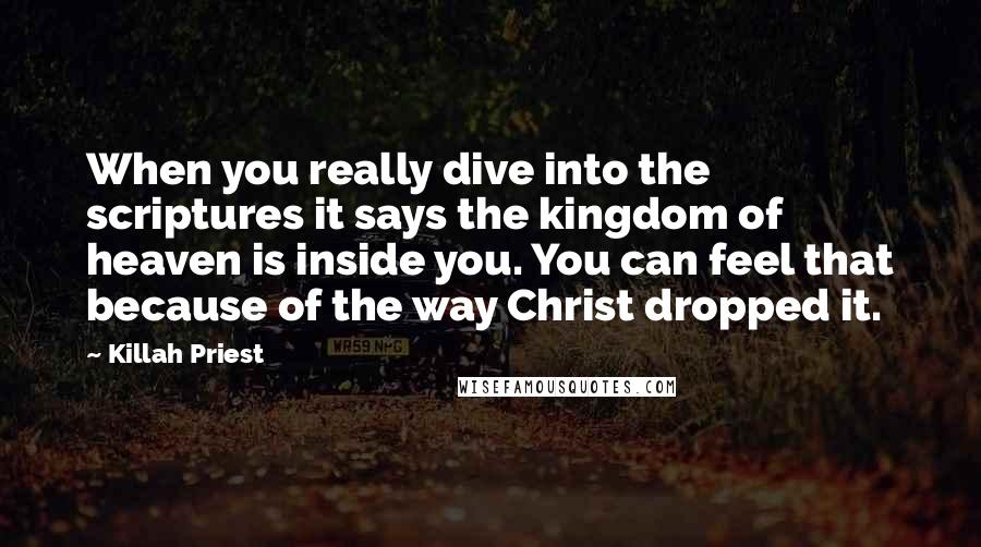 Killah Priest Quotes: When you really dive into the scriptures it says the kingdom of heaven is inside you. You can feel that because of the way Christ dropped it.