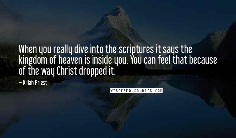 Killah Priest Quotes: When you really dive into the scriptures it says the kingdom of heaven is inside you. You can feel that because of the way Christ dropped it.