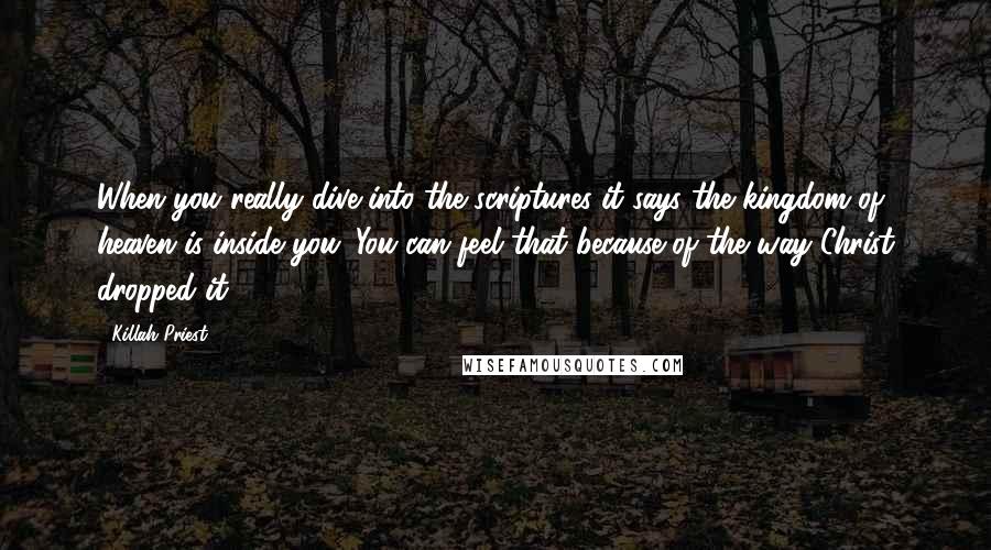 Killah Priest Quotes: When you really dive into the scriptures it says the kingdom of heaven is inside you. You can feel that because of the way Christ dropped it.