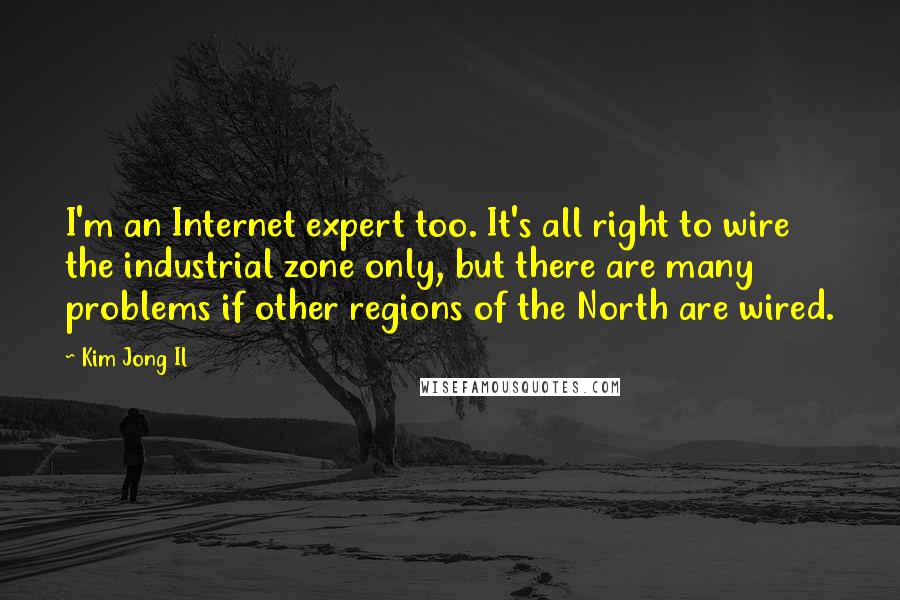Kim Jong Il Quotes: I'm an Internet expert too. It's all right to wire the industrial zone only, but there are many problems if other regions of the North are wired.