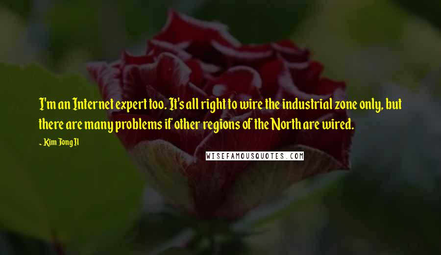 Kim Jong Il Quotes: I'm an Internet expert too. It's all right to wire the industrial zone only, but there are many problems if other regions of the North are wired.