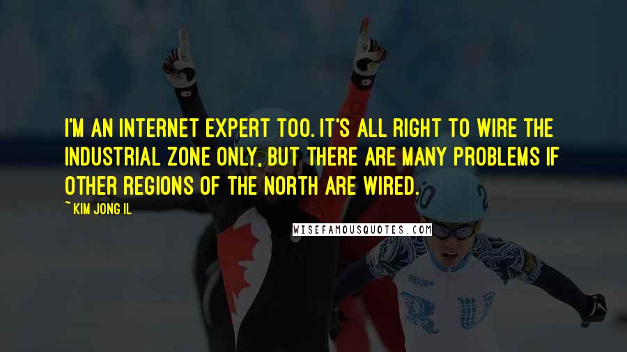 Kim Jong Il Quotes: I'm an Internet expert too. It's all right to wire the industrial zone only, but there are many problems if other regions of the North are wired.