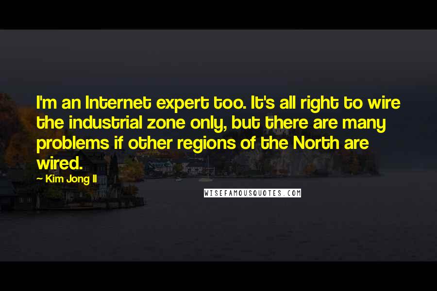 Kim Jong Il Quotes: I'm an Internet expert too. It's all right to wire the industrial zone only, but there are many problems if other regions of the North are wired.