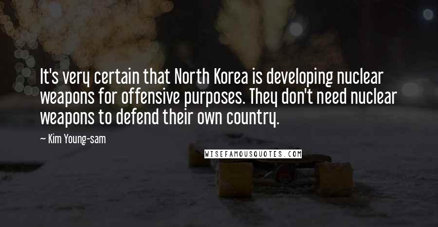 Kim Young-sam Quotes: It's very certain that North Korea is developing nuclear weapons for offensive purposes. They don't need nuclear weapons to defend their own country.